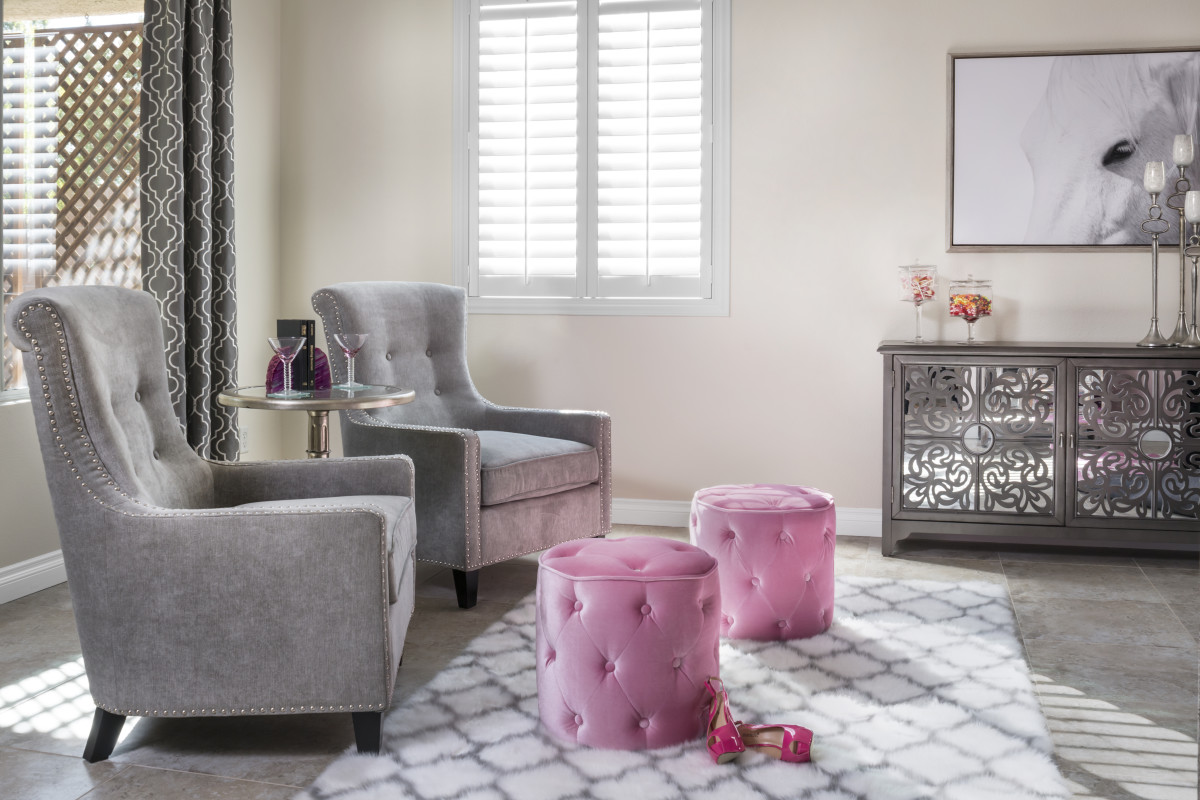 Jacksonville pink living room with shutters